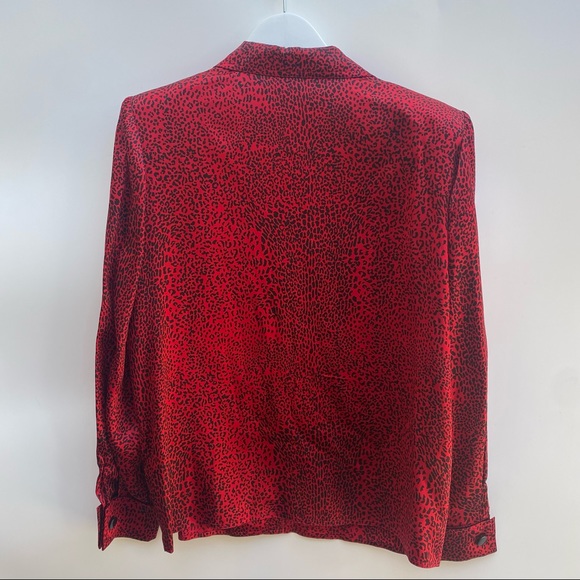 Vintage Valentino Red Silk Cheetah Long Sleeve Blouse 42 - Picture 3 of 12
